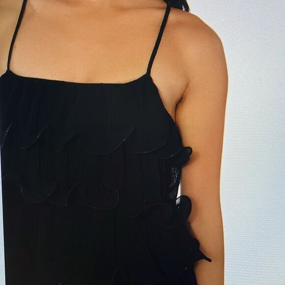 New! AKIRA SWEETIE PLEATED RUFFLE SLEEVELESS MINI DRESS IN BLACK Size M - Picture 4 of 16